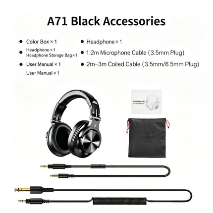 OneOdio A71 Wireless Over-Ear Headset Bluetooth 5.2 Stable Wireless Connection HiFi Sound Transmission Wired & Wireless 2 in 1