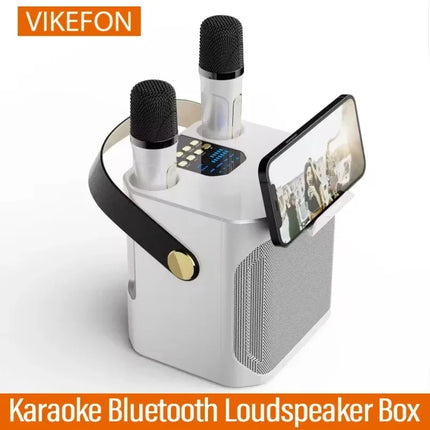 Bluetooth Speaker High Power Karaoke with Dual Microphone Boombox Portable 360 Stereo Surround Waterproof Wireless Subwoofer