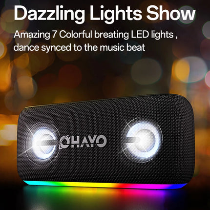 OHYAO Bluetooth Speaker 6.0, 60W Stereo Sound, Titanium Membrane Drivers, RGB Lights, Individual EQ, For Home, Outdoors, Garden