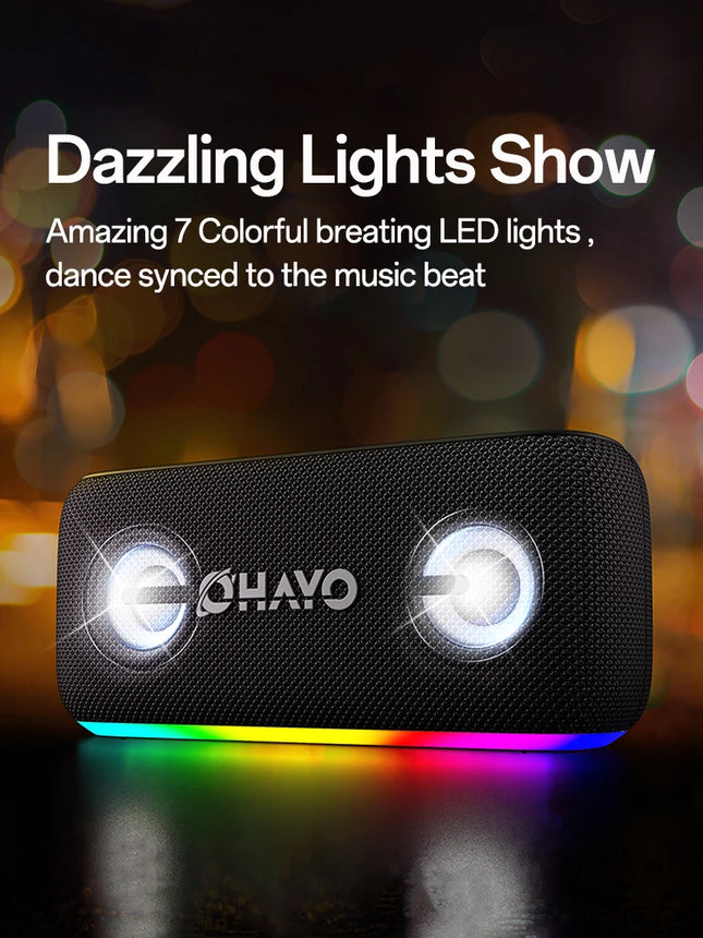 OHYAO Bluetooth Speaker 6.0, 60W Stereo Sound, Titanium Membrane Drivers, RGB Lights, Individual EQ, For Home, Outdoors, Garden