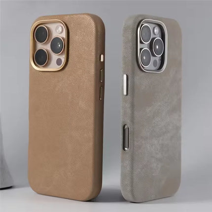 for Magsafe Flannel Microfibre Pattern Phone Case for iPhone 16 Pro Max 13 14 15Pro Hardware Keys Camera Frame Back Hard Case