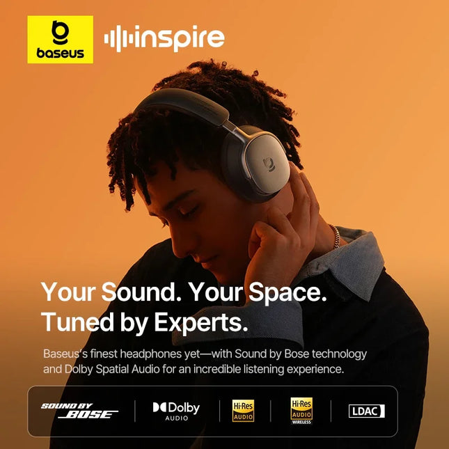 Baseus Inspire XH1 Sound by Bose ANC Wireless Headphone Bluetooth 6.1 48dB Adaptive Noise Cancellation Headset Hi-Res LDAC 100Hr