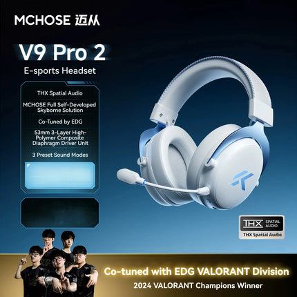 MCHOSE V9 Pro 2 Quad-Mode Wireless Gaming Headset 53mm Driver 300h Battery 2000mAh 280g Lightweight for PS5 Esports Hi-Res Audio