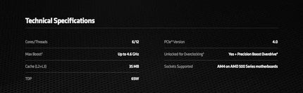 AMD Ryzen 5 5600X 4.6GHz Gaming CPU 6-Core 12-Thread AM4 Desktop Processor