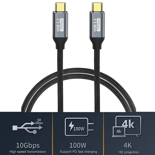 USB 3.2 C to C 10Gbps 4K@60Hz Display Cord 90/180 Degree Angled Type-C PD 100W Fast Charging Cable for Switch Laptop VR Phones