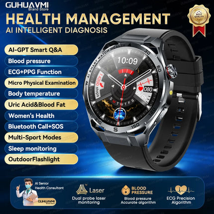 New AI-Diagnosis ECG Smart Watch Blood Lipid/Uric Acid Blood Pressure/Oxygen BIM Fitness Tracker Nuring Grade Health Smartwatch