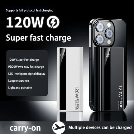200000mAh Power Bank High Capacity 120W Super Fast Charging Portable External Battery Powerbank Universal For iPhone Huawei