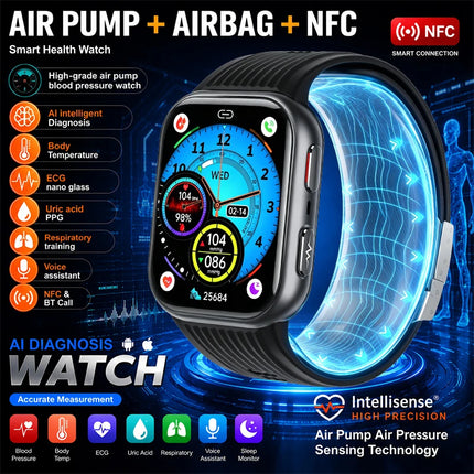 NEW Upgrade Airbag Measurement Smart Watch ECG Air Pump Blood Pressure Blood Lipids Uric Acid Blood Oxygen NFC Smart Watches Man