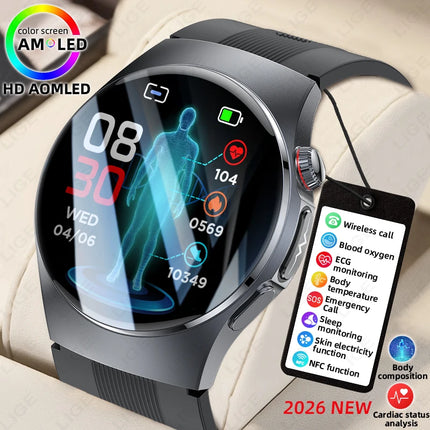 LIGE New Body Fat Analysis Health Smart Watch ECG+PPG Uric Acid Blood Pressure Blood Oxygen Clock Call Smart Watch For Men Women