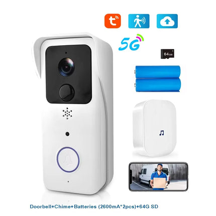 5G 2.4G WiFi Video Doorbell 1080P Tuya Smart Outdoor Wireless Intercom Waterproof Wireless Camera with AC/DC Power Supply