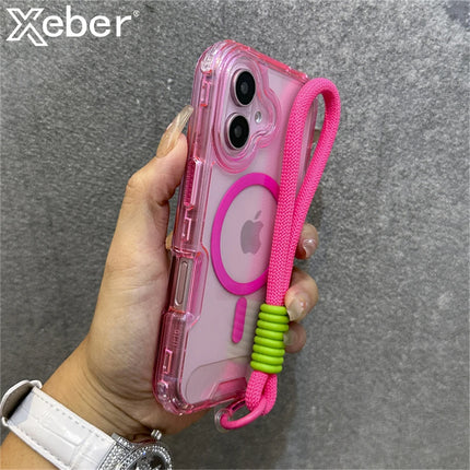 Luxury With Lanyard Clear For Magsafe Phone Case For iPhone 14 11 12 13 15 16 17 Pro Max Shockproof Armour Wrist Strap Cover