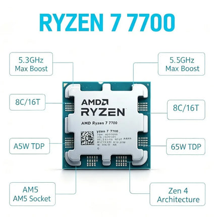 Desktop Gaming Central Processor AMD Ryzen R7 7700 Zen4 AM5 DDR5 E-sports Computer CPU