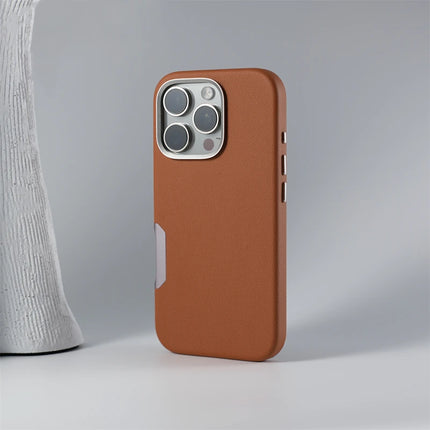 INS Simple Solid Color Leather for MagSafe Phone Case For iPhone 16 Pro Max 16 Pro 16 Wireless Charging Alloy Lens Hard PC Cover