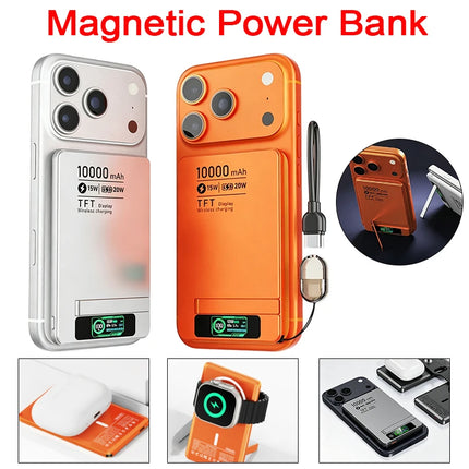Portable Aluminum Alloy Wireless Charging Power Bank Magnetic Wireless Fast Charging with Screen for Phones Watches Headphones