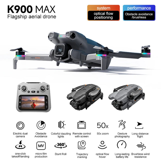 K900 Foldable RC Drone,4.5"Screen Remote,AirDrop,4-Way Obstacle Avoid,2K FPV,Optical Flow Positioning,Birthday Holiday Gift Toy