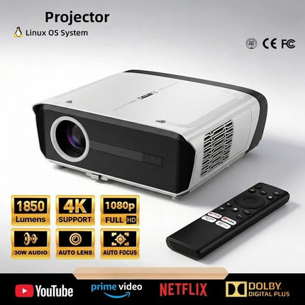 2026 New Home Theater Portable Linux Projector 1850Lumens Native 1080p 4k Beamer Netflix Game 12ms Low Latency Auto Focus
