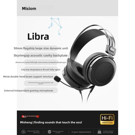 Miusheng Libra Wired HiFi Over-Ear Monitor Headset, 2-in-1 Mic for PC E-sports