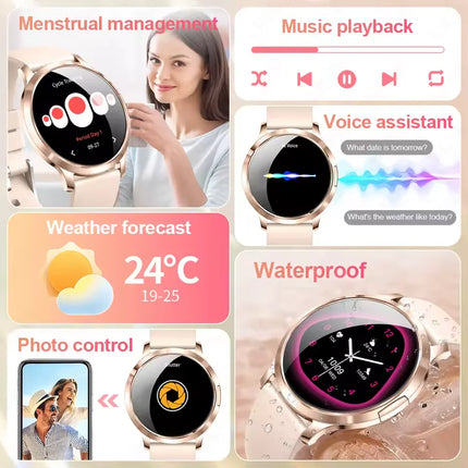2026New Ultra-thin Women Smart Watch HD AMOLED Full Touch Screen Bluetooth Call Blood Pressure IP68 Waterproof NFC 7.3mm bracele