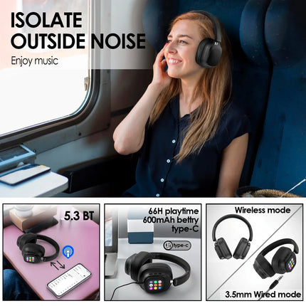 Smart AI Translator Headphones Hybrid Active Noise Cancelling Wireless With Magnetic Touch Control LED Display Screen