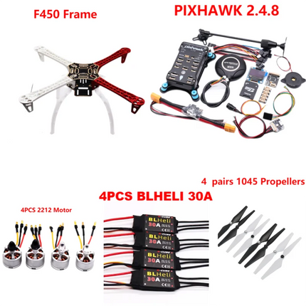 PixHawk2.4.8 Flight Control F450 Drone Kit Ardupilot 100MW Radio Telemetry Quadcopter BLHELI 30A 2212 Motor ESC Landing Gear