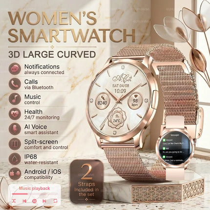2026New Ultra-thin Women Smart Watch HD AMOLED Full Touch Screen Bluetooth Call Blood Pressure IP68 Waterproof NFC 7.3mm bracele