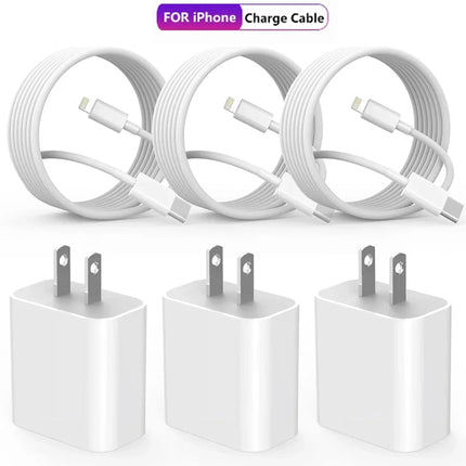 1-3Set 20W US USB C Port Fast Charger For iPhone 14 13 12 11 Pro Max Plus XR Xs 7 8 3.3 Ft USB C Fast Charging Cable Accessories