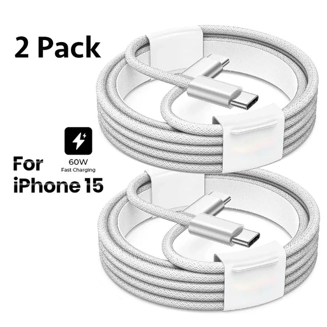 2Pack USB C Charger Cable PD 60W Type C Braided Charging Cable Cord Fast Charging Wire USB C for IPhone 15 16 17 17ePro Max Plus