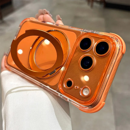 Crystal Clear For Magsafe Phone Case For iPhone 17 16 15 14 13 Pro Max Rotating Magnetic Bracket Holder Shockproof Bumper Cover