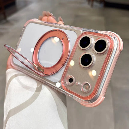 Crystal Clear For Magsafe Phone Case For iPhone 17 16 15 14 13 Pro Max Rotating Magnetic Bracket Holder Shockproof Bumper Cover