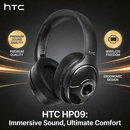 HTC HP09 Headphones Stereo Earphones Built-in Mic HiFi Bass Noise Isolating Headphones For Smartphone Computer Travel Work