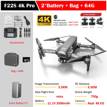 SJRC F22 S2 PRO+ GPS Drone 4K Professional 2 Axis Gimbal EIS Camera With Laser Obstacle Avoidance RC Foldable Quadcopter Dron