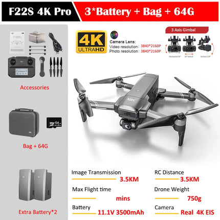 SJRC F22 S2 PRO+ GPS Drone 4K Professional 2 Axis Gimbal EIS Camera With Laser Obstacle Avoidance RC Foldable Quadcopter Dron