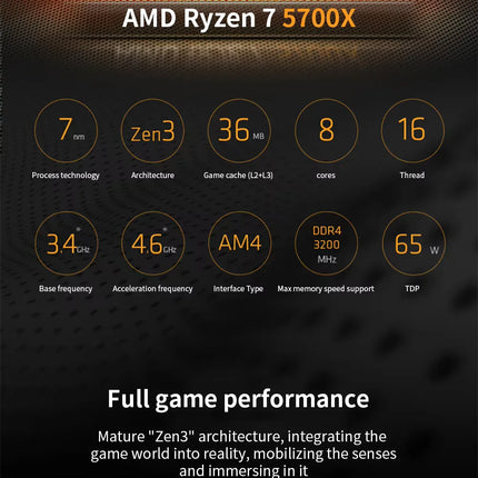 AMD Ryzen 7 5700X 8-Core 16-Thread CPU 4.6GHz AM4 Gaming Desktop PC No Integrated GPU