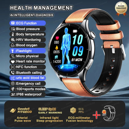 2025 New Health Care ECG+HRV+NFC SmartWatch Body Analysis Uric Acid Blood lipids Heart Rate Blood pressure Monitoring Smartwatch