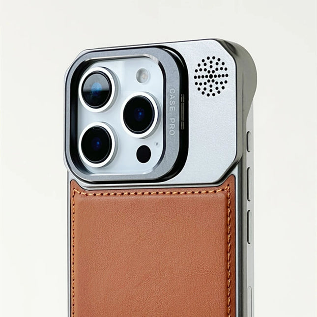 Lens Kickstand Borderless for MagSafe Phone Case for iPhone 16 17 16Pro Max 15 14 13 Magnetic Wireless Charging PU Leather Cover