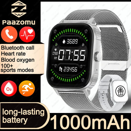 2026 upgraded smartwatch -1000mAh long battery life, 2.04-inch large screen, wireless calling, 100+sports, neutral smartwatch