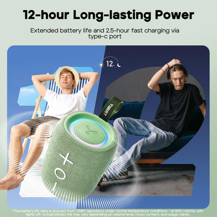 Tribit StormBox Mini Portable Bluetooth Speaker, 12W, 360° Sound, IPX7 Waterproof, LED Light, 12H Playtime, TWS Pairing