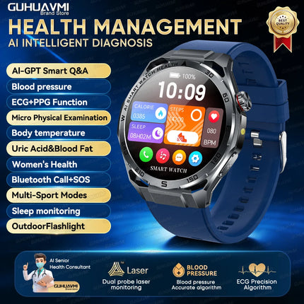 New AI-Diagnosis ECG Smart Watch Blood Lipid/Uric Acid Blood Pressure/Oxygen BIM Fitness Tracker Nuring Grade Health Smartwatch