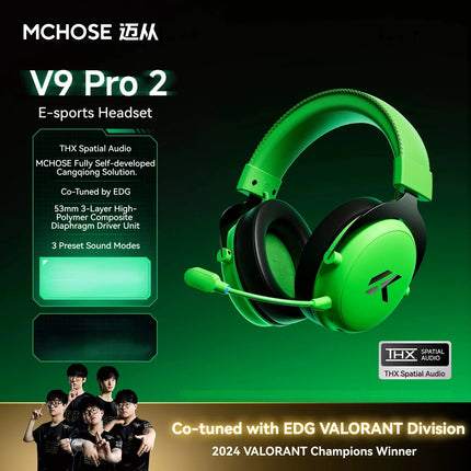 MCHOSE V9 Pro 2 Quad-Mode Wireless Gaming Headset 53mm Driver 300h Battery 2000mAh 280g Lightweight for PS5 Esports Hi-Res Audio