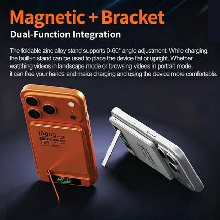 Portable Aluminum Alloy Wireless Charging Power Bank Magnetic Wireless Fast Charging with Screen for Phones Watches Headphones