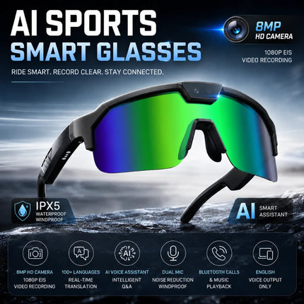 2026 Upgrade Smart Glasses with 8MP Photo&Video Camera AI Assistant Recognition Translation EIS Bluetooth Audio Sunglasses Men