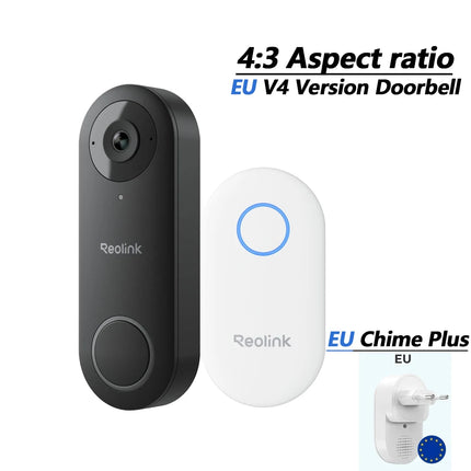 REOLINK 2K+ Wired Video Doorbell WiFi Camera Outdoor Dual Wi-Fi 4:3 View Smart Detection Front Door Home Security with Chime V2