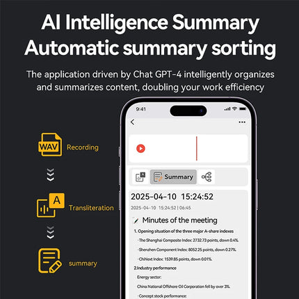 AI Powered ChatGPT-4 App Phone Call Digital Voice Recorder 8GB-256GB Transcribe Summarize Language Sound Device Audio Dictaphone