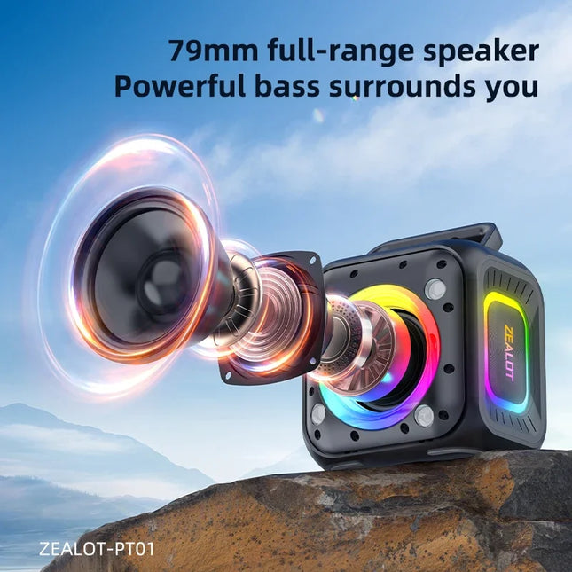 ZEALOT-PT01 Bluetooth Speakers 30W Enhanced Bass Portable Outdoor Wireless Speaker 12Hrs IPX6 Waterproof Speaker Bluetooth 5.4