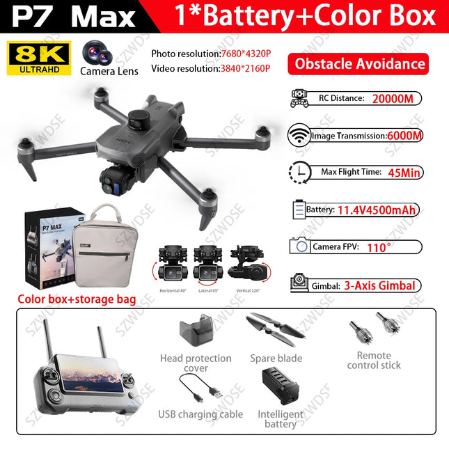 Professional P7 Max Screen Control Drone 3-Axis Brushless Gimbal 5G Digital Image Transmission Obstacle Avoidance With Airdrop
