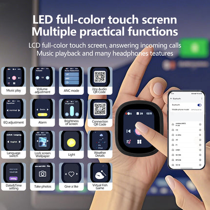 Smart AI Translator Headphones Hybrid Active Noise Cancelling Wireless With Magnetic Touch Control LED Display Screen