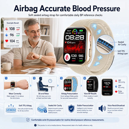 NEW Upgrade Airbag Measurement Smart Watch ECG Air Pump Blood Pressure Blood Lipids Uric Acid Blood Oxygen NFC Smart Watches Man