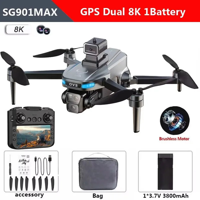 SG901 MAX Drone 8K Professional Dual HD Camera With Screen GPS 5G WIFI 360°Obstacle Avoidance Brushless Foldable Quadcopter Dron