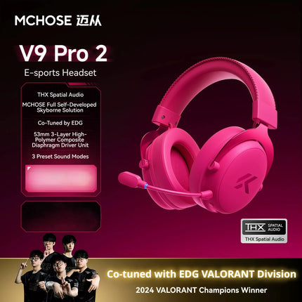 MCHOSE V9 Pro 2 Quad-Mode Wireless Gaming Headset 53mm Driver 300h Battery 2000mAh 280g Lightweight for PS5 Esports Hi-Res Audio