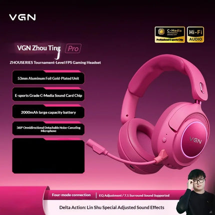 VGN ZhouTing Pro Max Wireless Headphones Dual Core Dsp Noise Reduction HiFi 7.1 FPS E-sports Gaming Headset with Mic Accessories